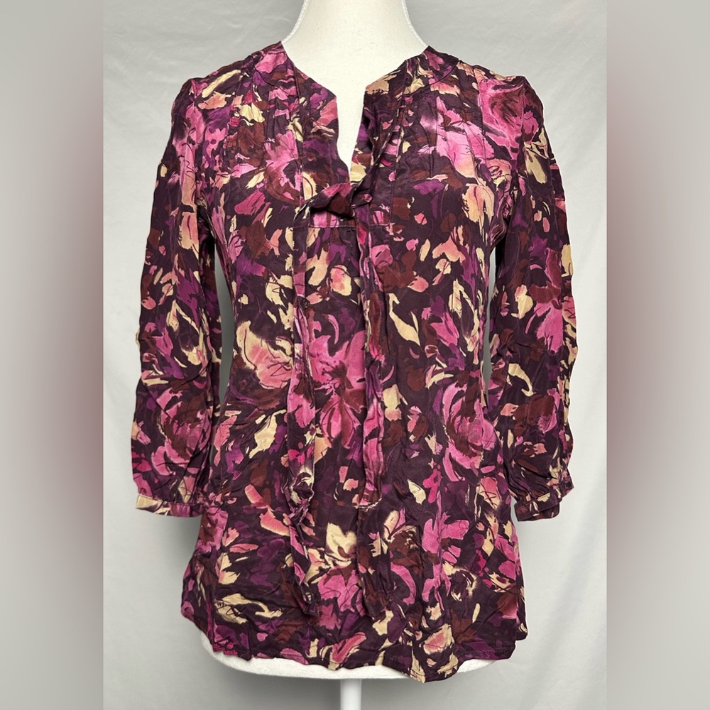 CONTEXT 100% Silk Floral Romantic Feminine Whimsigoth Blouse Size‎ 4
